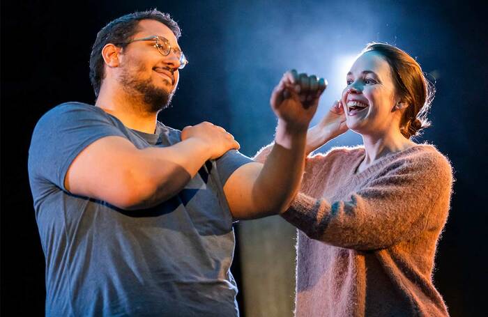 Irfan Shamji and Eileen O'Higgins in The Cord at the Bush Theatre, London. Photo: Tristram Kenton