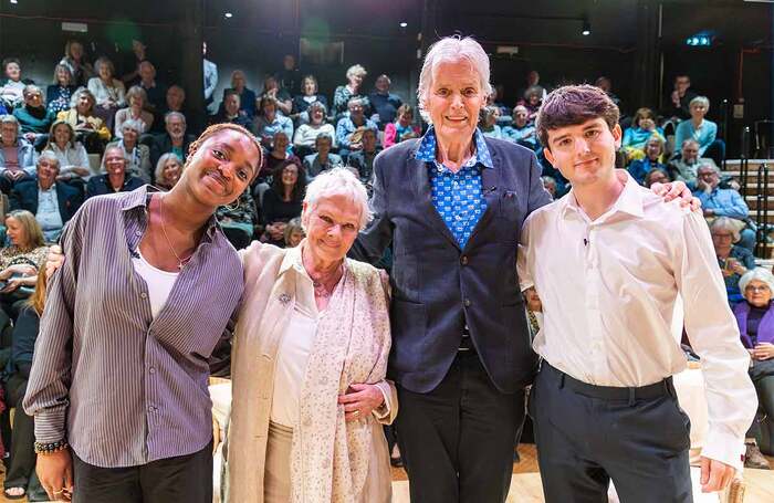 Judi Dench and Simon Williams on stage at the Mill at Sonning with Sewa Zamba and Reeus Sugden, second-year students from the Royal Central School of Speech and Drama. Photo: Andreas Lambis