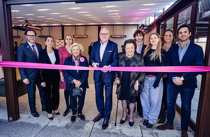 Lloyd Dorfman cutting the ribbon at the JW3's new Dorfman Piazza. Photo: Blake Ezra