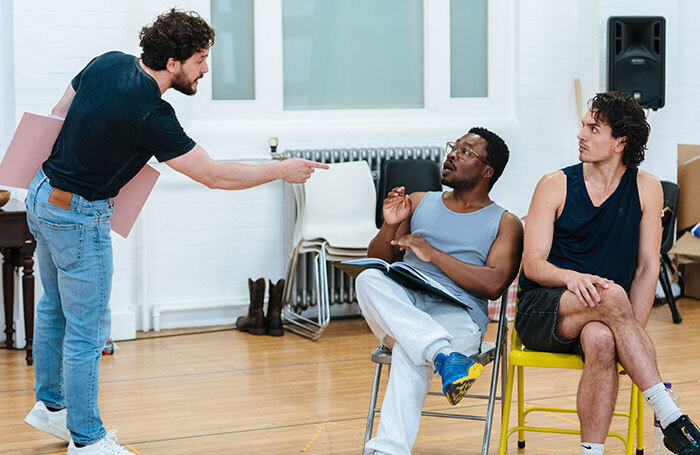 Kit Harington, Fisayo Akinade and James Cusati-Moyer in rehearsals for Slave Play. Photo Helen Murray