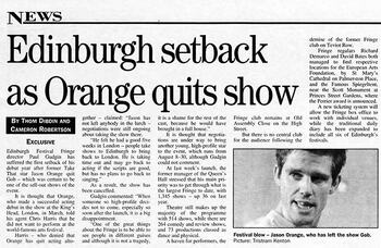 Take that! Jason Orange quits EdFringe show – 25 years ago in The Stage
