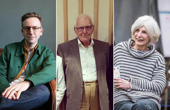 Playwrights Duncan Macmillan, Peter Nichols and Caryl Churchill. Photo: Natasha Krstic-Howe/Marc Brenner