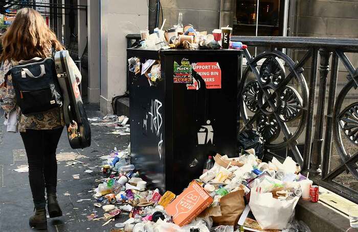 Overflowing bins during 2022‘s 12-day strike by bin collectors during Edinburgh Festival Fringe 2022. Photo: Shutterstock