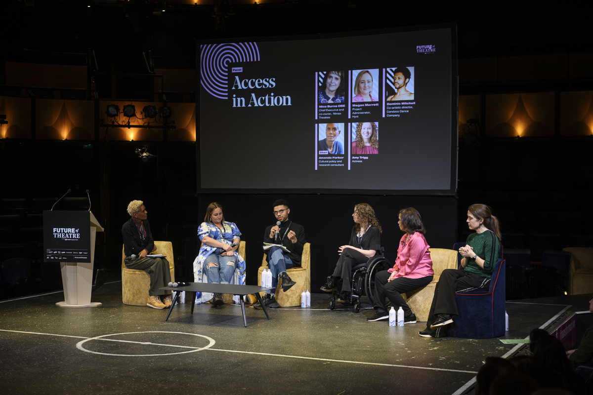 Access in Action panel (Amanda Parker, Megan Merrett, Dominic Mitchell, Amy Trigg and Nica Burns) at Future of Theatre