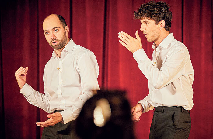 Bertrand Lesca and Nasi Voutsas in L’Addition at Summerhall, Edinburgh. Photo: Christophe Raynaud de Lage