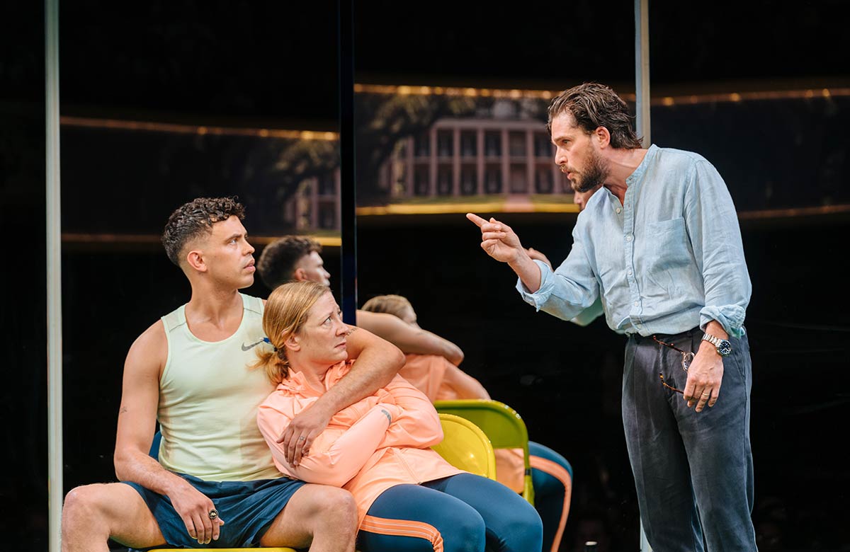 Aaron Heffernan, Annie McNamara, and Kit Harington in Slave Play at Noël Coward Theatre. Photo Helen Murray