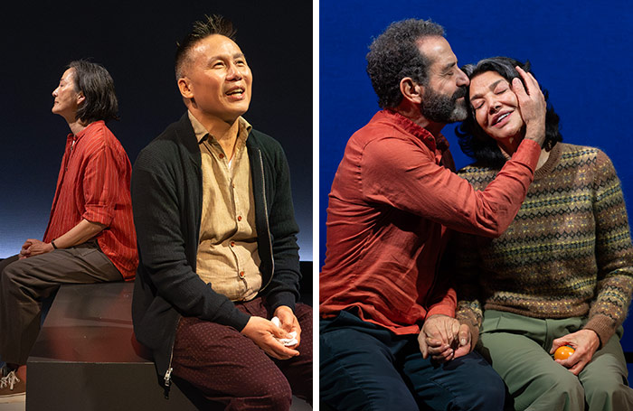 Rosalind Chao and BD Wong (left), and Tony Shalhoub and Shoreh Aghdashloo (right) in What Became of Us Atlantic Stage 2. Photo: Ahron R Foster