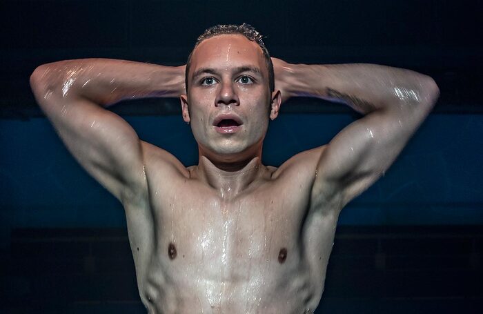 Finn Cole in Red Speedo at Orange Tree Theatre, London. Photo: Johan Persson