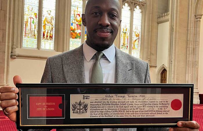 Giles Terera receives the Freedom of the City of London. Photo: City of London Corporation