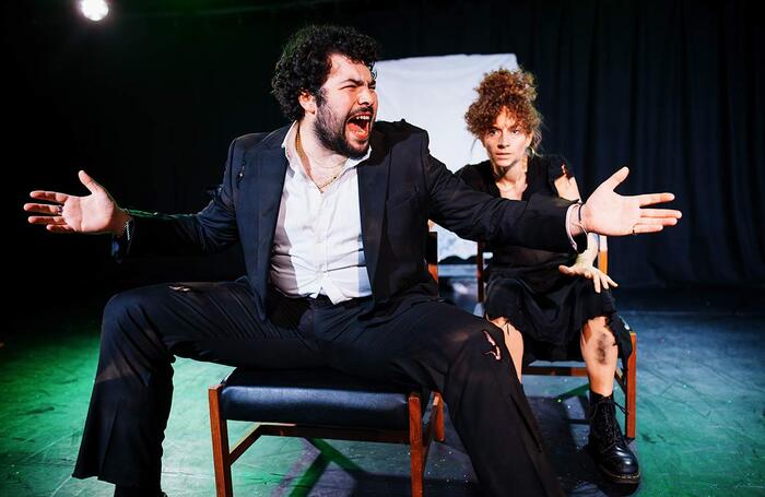 Dylan Corbett-Bader and Gemma Barnett in Nick Cassenbaum’s REVENGE: After the Levoyah at London’s Soho Theatre last month. Photo: Alex Brenner