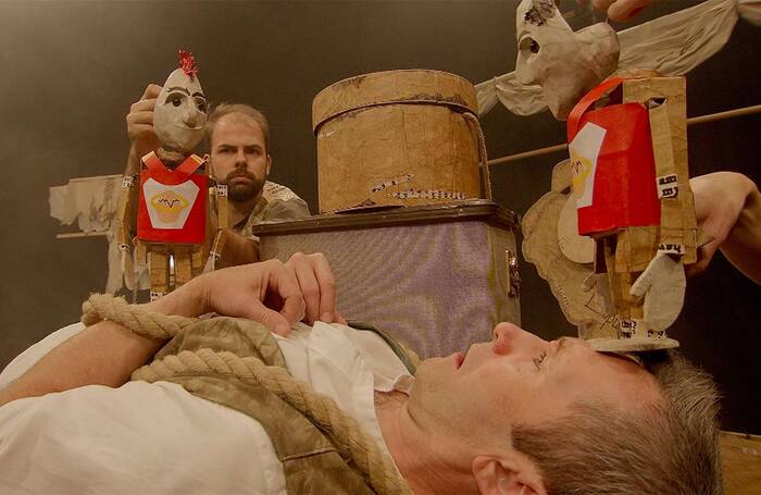 Noel Byrne and Adam Boyle in Gulliver's Travels at Pleasance Courtyard, Edinburgh. Photo: Box Tale Soup