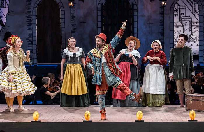 Matthew Kellett (centre) in The Yeomen of the Guard at Opera Holland Park, London. Photo: Ellie Kurttz