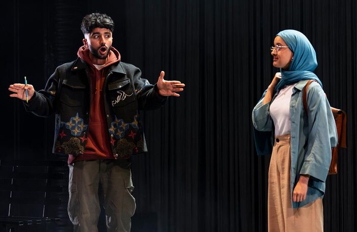 Usaamah Ibraheem Hussain and Humera Syed in Peanut Butter & Blueberries at Kiln Theatre, London. Photo: Oluwatosin Daniju