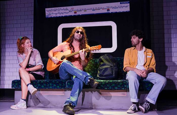 Beth Lilly, Ed Bowles and Sam Rees-Baylis in Cockfosters at the Turbine Theatre, London. Photo: Marshall Stay