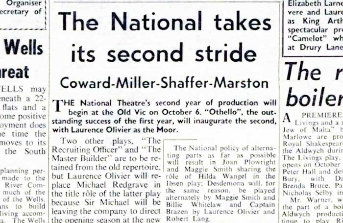 Clipping from the front page of The Stage edition of August 20, 1964