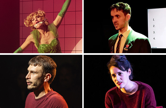 Solo Edinburgh Fringe shows past and present, clockwise from top left: Leah Shelton in Batshit (photo by Cecilia Martin), James Akka in Sorry (I Broke Your Arms And Legs), Phoebe Waller-Bridge in Fleabag (photo by Matt Humphrey) and Richard Gadd in Baby Re