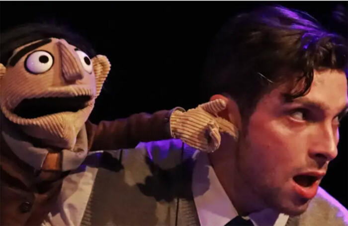 Blake du Bois in Kafka’s Metamorphosis: The Musical! With Puppets! at Pleasance Courtyard, Edinburgh. Photo: Matthew Turner