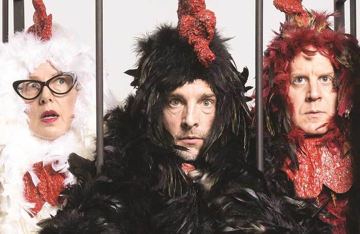 Audrey Rapoport, Matthew DiLoreto and Eric Kirchberger in 3 Chickens Confront Existence at Assembly Roxy, Edinburgh