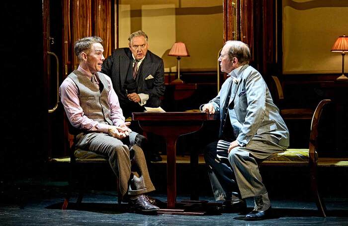 Paul Keating, Bob Barrett and Michael Maloney in Murder on the Orient Express, at The Lowry, Salford. Photo: Manuel Harlan