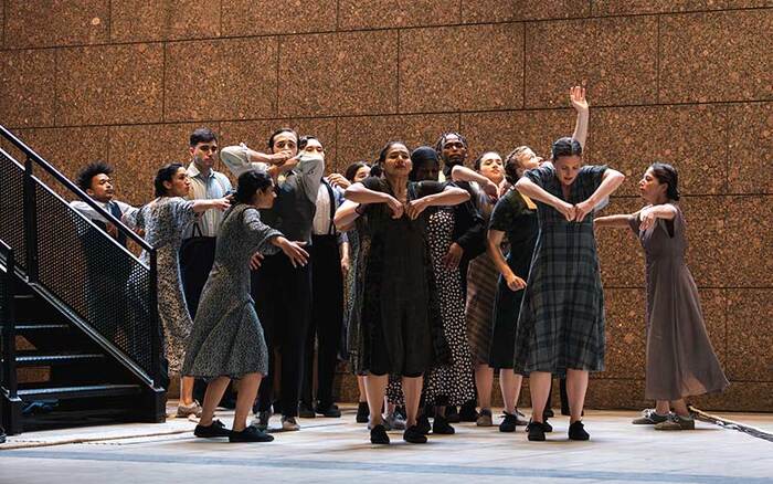 The cast of From Here On at Exchange Square, London. Photo: Malachy Luckie