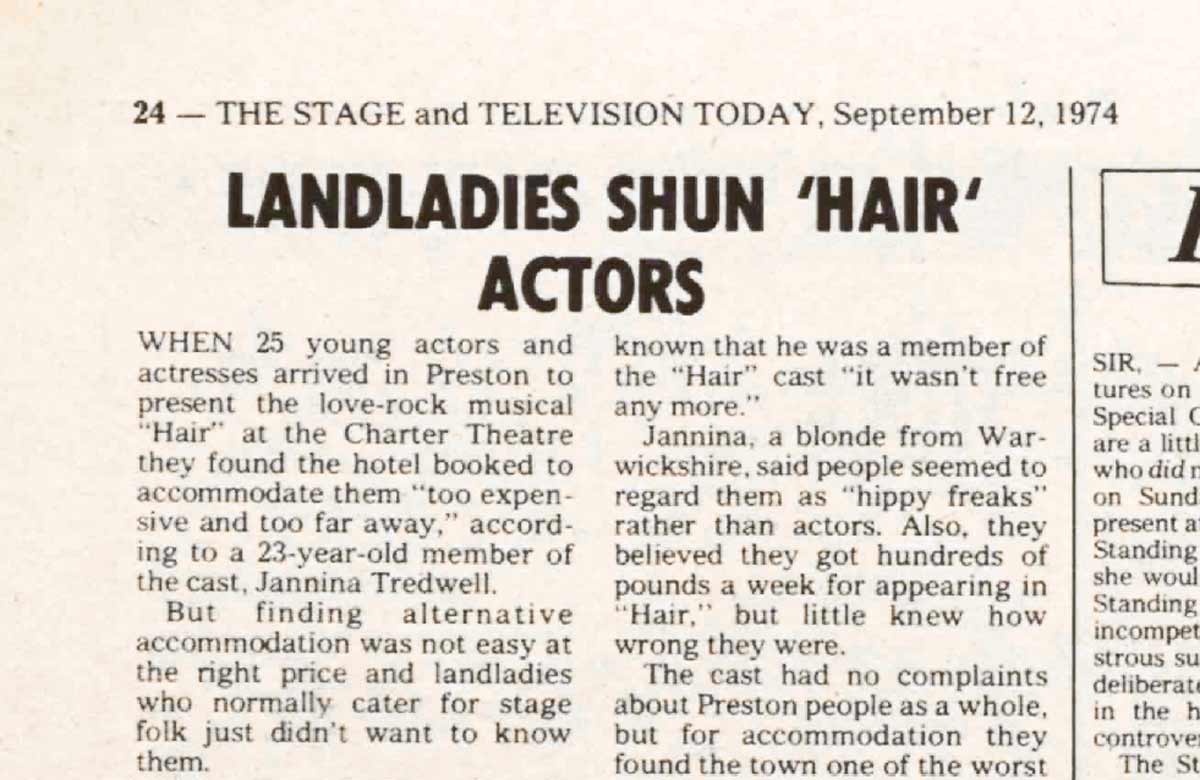 No room at the Hairbnb – 50 years ago in The Stage