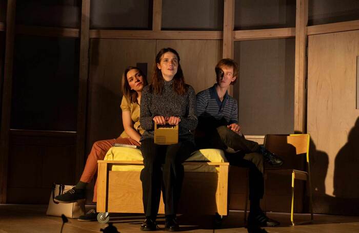 Matilda Bailes, Nell Barlow and Angus Imrie in Never Let Me Go at Rose Theatre. Photo: Hugo Glendinning