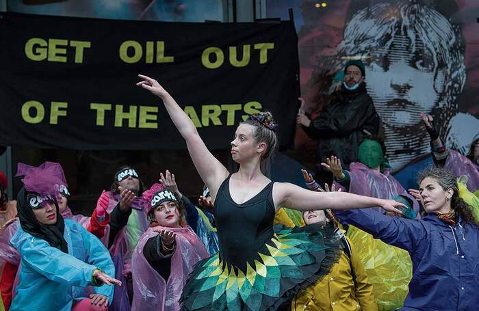 A performance-based protest against BP sponsorship of Scottish Ballet (2021). Photo: Guy Reece