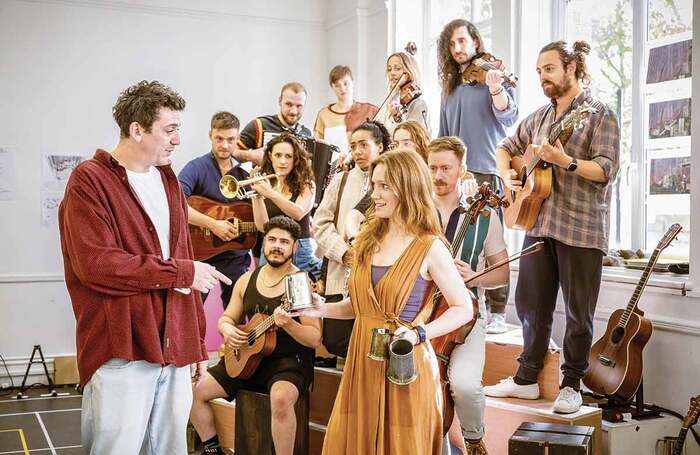 The cast of The Curious Case of Benjamin Button, including John Dagleish and Clare Foster, in rehearsals. Photo: Marc Brenner