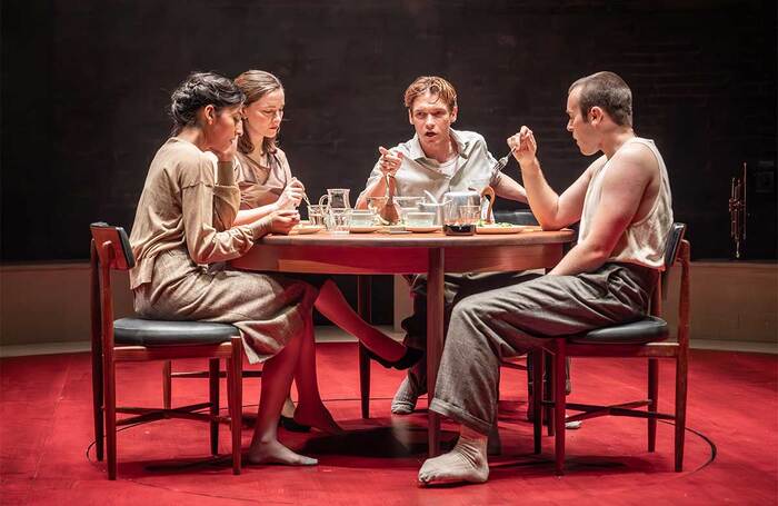 Ellora Torchia, Morfydd Clark, Billy Howle and Iwan Davies in Look Back in Anger at the Almeida Theatre, London. Photo: Marc Brenner