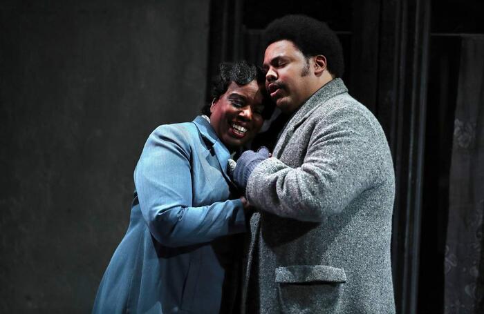 Nadine Benjamin and Joshua Blue in La Bohème at the London Coliseum. Photo: Lloyd Winters