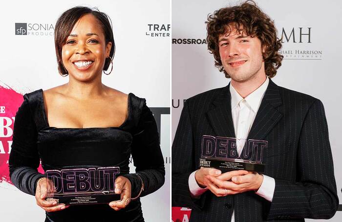 Azuka Oforka and Sam Grabiner, Best Writer winners at The Stage Debut Awards 2024. Photos: Alex Brenner