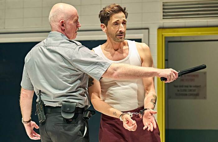 Aidan Kelly and Adrien Brody in The Fear of 13 at the Donmar Warehouse, London. Photo: Manuel Harlan