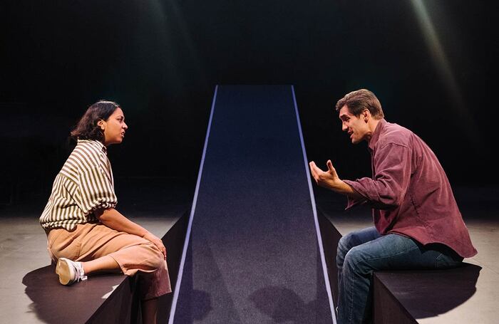 Anjana Vasan and Phil Dunster in Brace Brace at the Jerwood Theatre Upstairs, Royal Court, London. Photo: Helen Murray