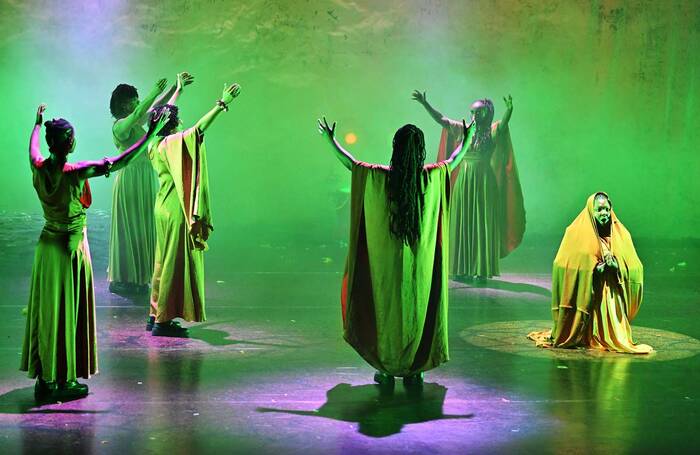 Thecast of The Golden Stool at the Barbican Concert Hall, London. Photo: Mark Allan