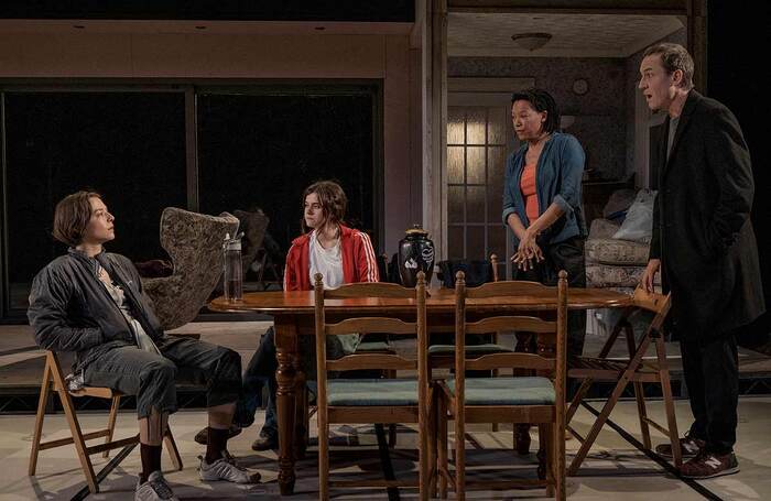 Emma D’Arcy, Alison Oliver, Nina Sosanya and Tobias Menzies in The Other Place at the Lyttelton Theatre, National Theatre, London. Photo: Sarah Lee