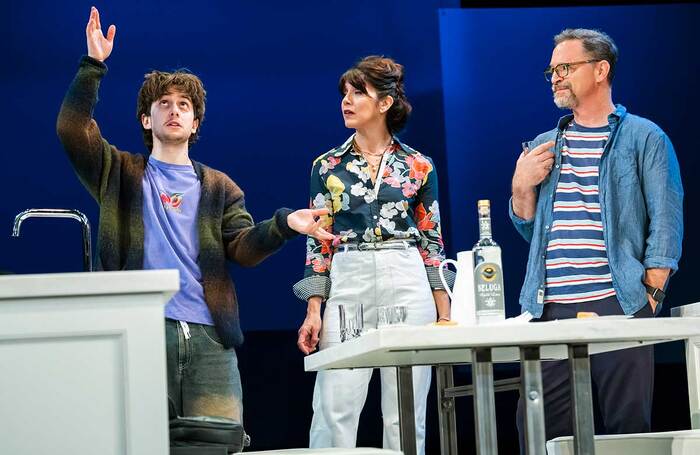 Gabriel Howell, Caroline Catz and Joshua Malina in What We Talk About When We Talk About Anne Frank at Marylebone Theatre, London. Photo: Tristram Kenton