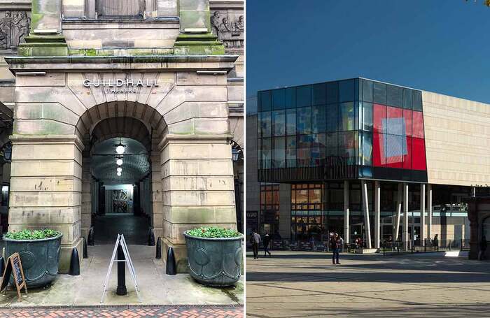 Guildhall Theatre and Derby Theatre. Photos: Shawnwil23/Shutterstock; Electric Egg/Shutterstock