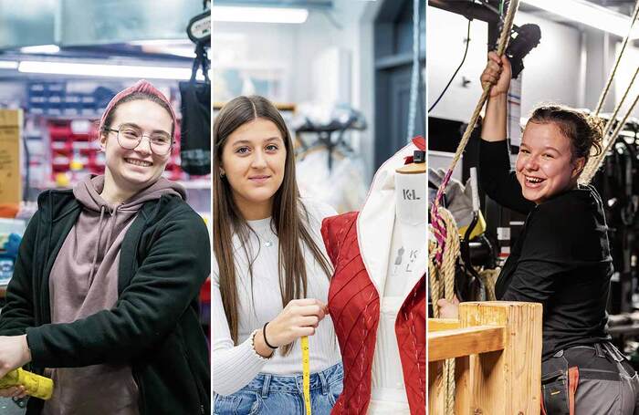 Royal Shakespeare Company apprentices Kate Bradley, operations apprentice, automation; Jessie Humby, apprentice costume maker; Olivia Creed, stage and props apprentice. Photos: Sara Beaumont