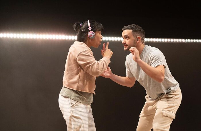 Peyvand Sadeghian and Felipe Pacheco in Toto Kerblammo! at the Unicorn, London. Photo: Hugo Glendinning