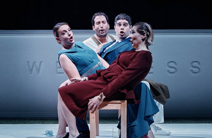 Ioana Constantin Pipelea, Gillen Munguia, Andrew Morstein and Lavinia Bini in Le Maschere at National Opera House, Wexford. Photo: Patricio Cassinoni