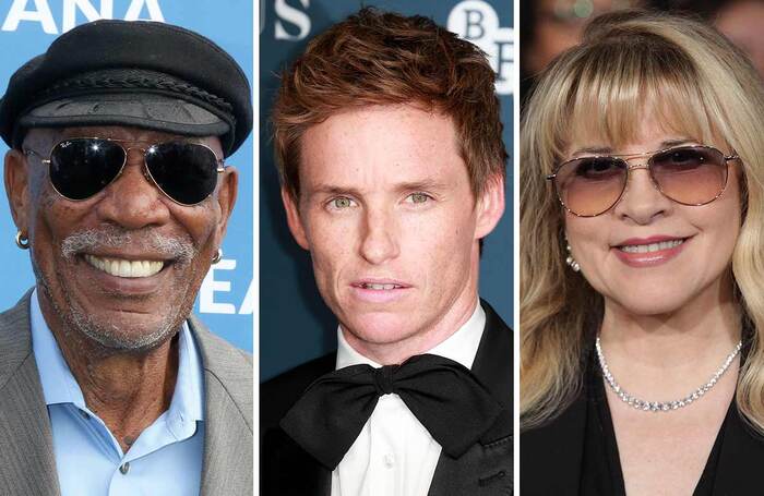 Morgan Freeman, Eddie Redmayne and Stevie Nicks. Photos: Shutterstock