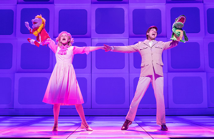 Katie Brayben and Christian Borle in Tammy Faye at the Palace Theatre, New York. Photo: Matthew Murphy