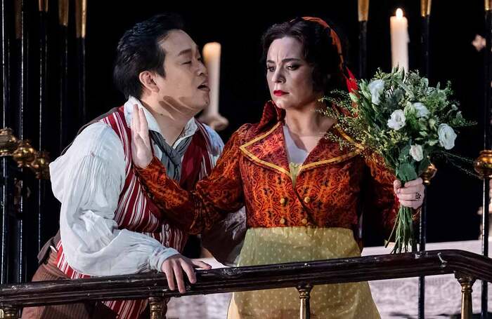 SeokJong Baek and Natalya Romaniw in Tosca at the Royal Opera House, London. Photo: Tristram Kenton