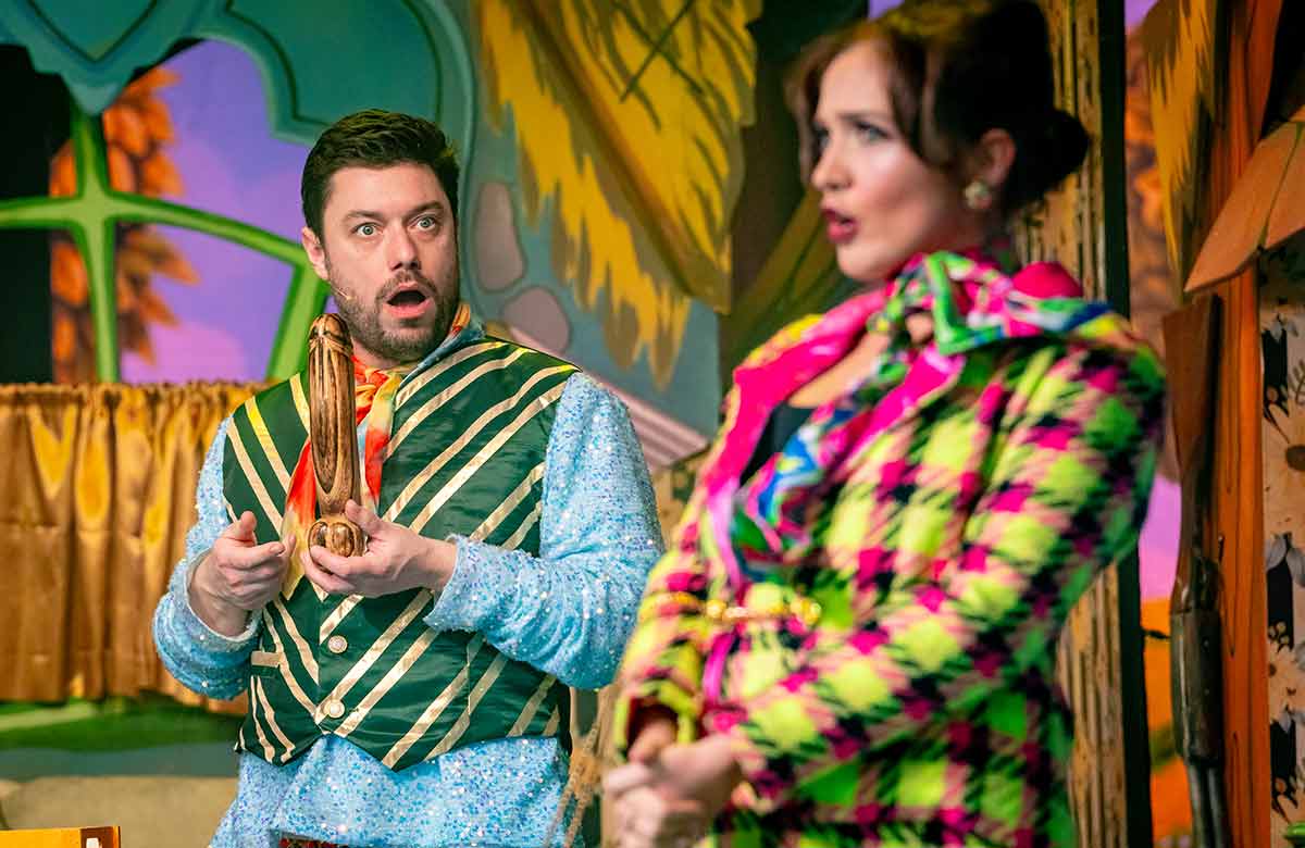 Chris Lane and Jordan Stamatiadis in Jack and the Beanstalk: What a Whopper! at Charing Cross Theatre, London. Photo: Steve Gregson