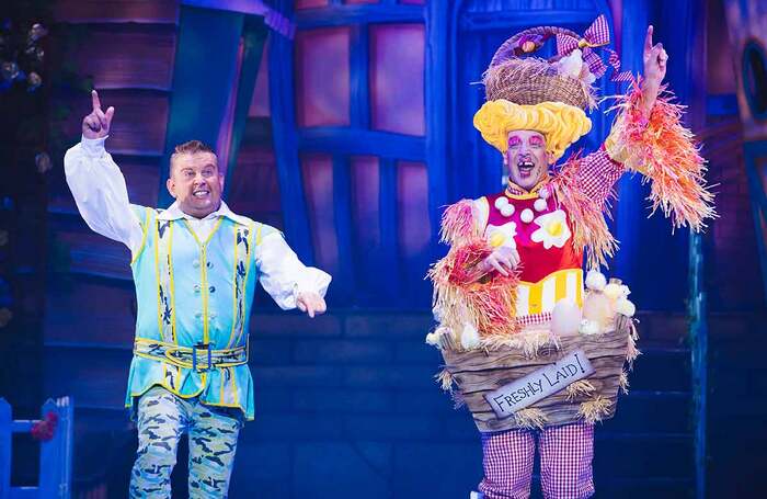 Greg McHugh and Alan McHugh in Jack and the Beanstalk at His Majesty’s Theatre, Aberdeen. Photo: Richard Frew