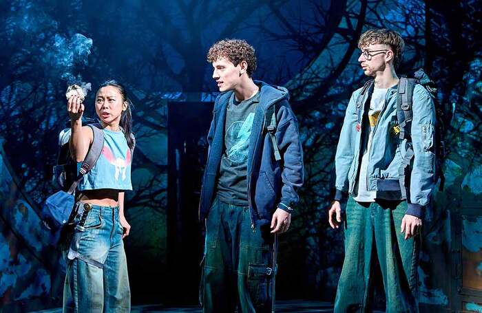 Jessica Lee, Max Harwood and Scott Folan in The Lightning Thief: The Percy Jackson Musical at The Other Palace, London. Photo: Manuel Harlan