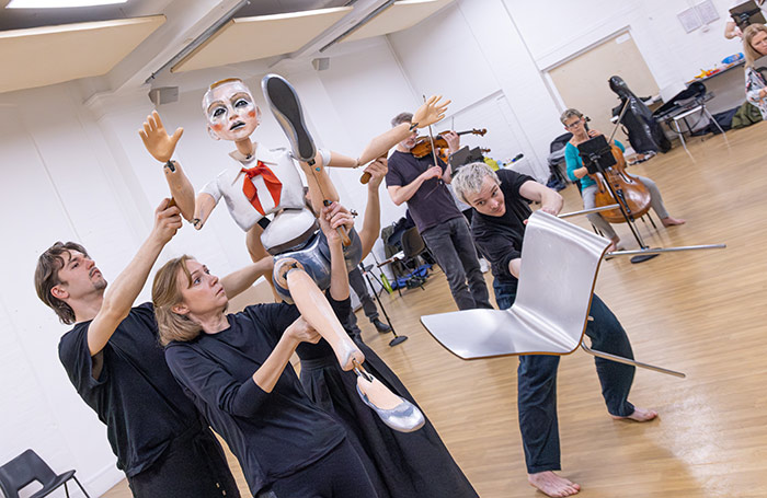 Members of Blind Summit and Scottish Ensemble in rehearsals for The Law of Gravity, which will feature in the 2025 Manipulate Festival.Photo: Charlie Lyne