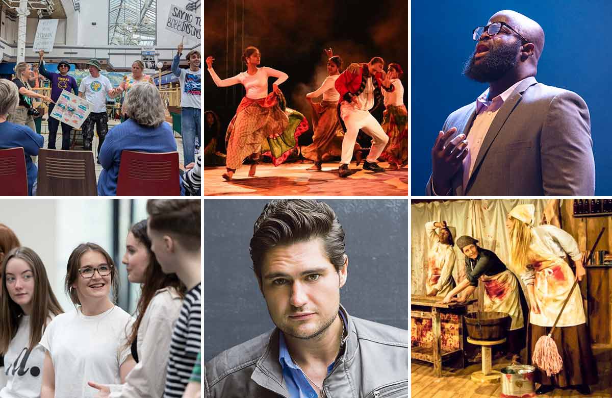 Community Award nominees include (clockwise from top left): Bloomin’ Buds Theatre Company; Icon; Pegasus Opera Company; Synergy Theatre Project; The Javaad Alipoor Company; and Wonder Fools 