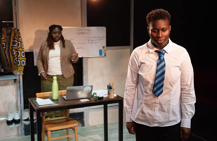 Shiloh Coke and Sam Bampoe-Parry in Belly of the Beast at Finborough Theatre, London. Photo: Ali Wright